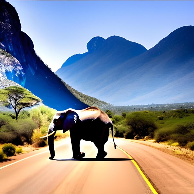 Elefante em uma estrada