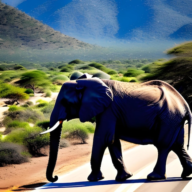 Elefante em uma estrada