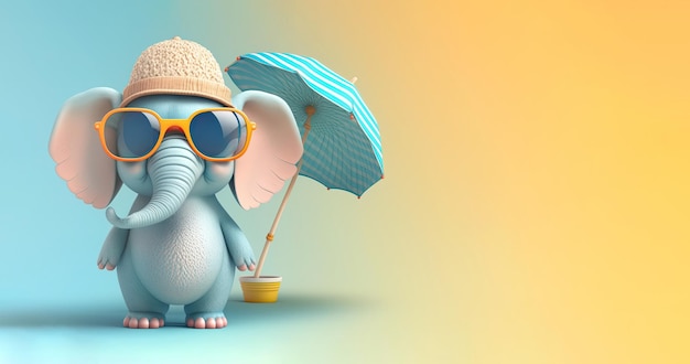 Elefante engraçado usando óculos escuros sobre fundo de cor clara IA generativa