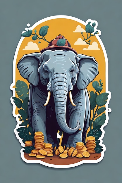 Foto elefante está economizando dinheiro ilustração e merchandising design plano adesivo vetor sem fundo