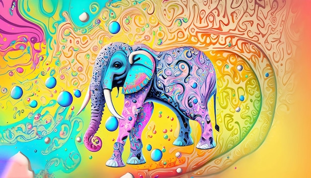 Un elefante con un estampado de colores