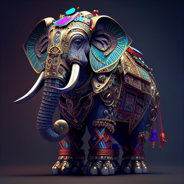 Elefante fantástico em um fundo escuro Generative AI