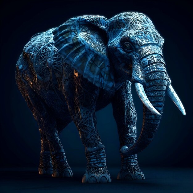 Elefante feito em software 3d em um fundo escuro Esta é uma ilustração de renderização 3d