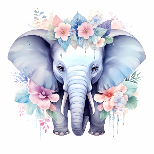 un elefante con flores y una imagen de un elefante