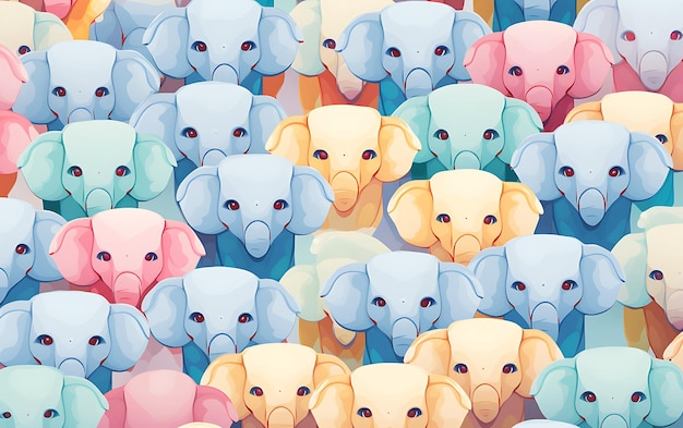 Elefante fofo japonês repetiu padrões estilo de arte anime com cores pastel