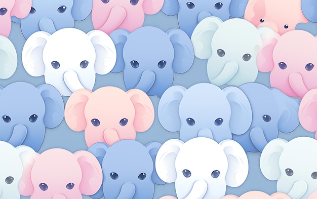 Elefante fofo japonês repetiu padrões estilo de arte anime com cores pastel