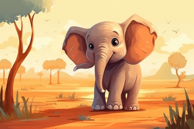 Foto elefante gracioso en la naturaleza salvaje ilustración de animales de dibujos animados generativo ai