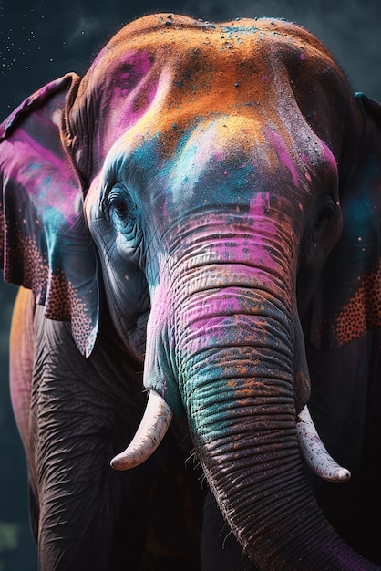 Foto elefante indiano com pintura colorida durante holi