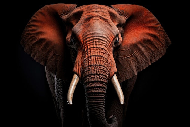 Elefante isolado em fundo escuro, olhando para a câmera