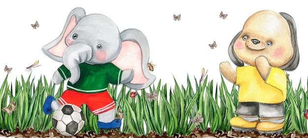 Elefante jogador de futebol aquarela composição aquarela ilustração desenhada à mão