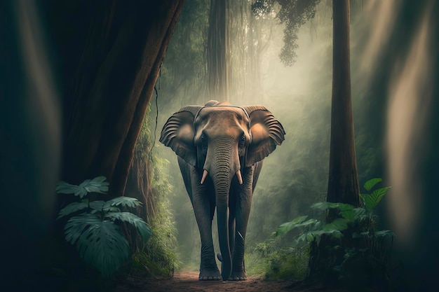 Elefante en la jungla Fotografía de vida silvestre AIGenerated