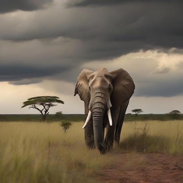 un elefante macho con un gran colmillo