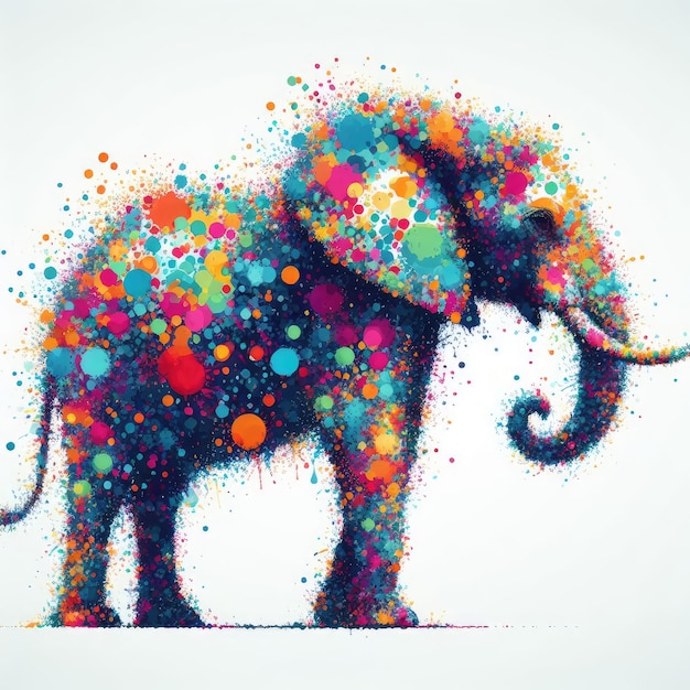 Foto un elefante con manchas de colores y aerosoles en él