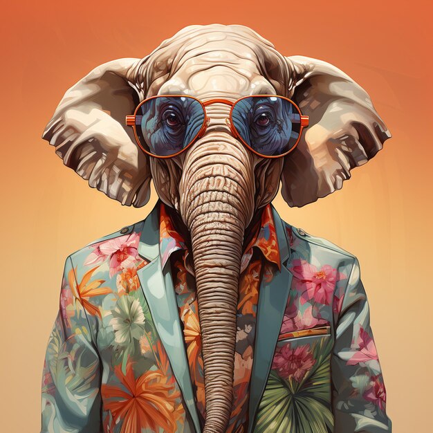 Foto elefante de moda con vestido de colores nft arte generativo ai