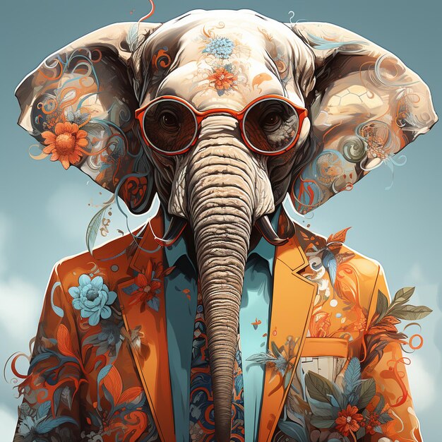 Foto elefante de moda con vestido de colores nft arte generativo ai