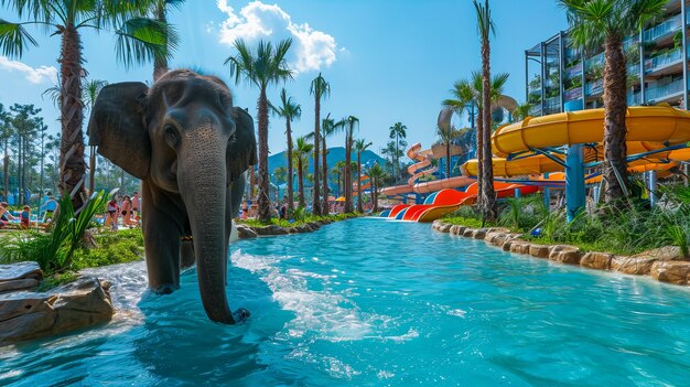 Elefante na piscina