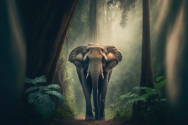 Elefante na selva Fotografia da vida selvagem AIGenerated