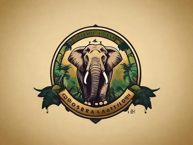 Elefante na selva logotipo de conservação de animais design de emblemas de safári de vida selvagem fundo