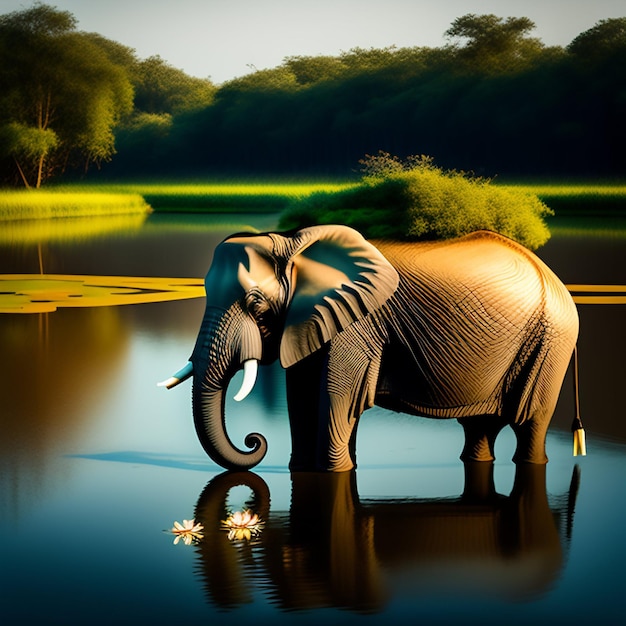 Un elefante con piel de color un elefante de pie en un lado generado ai
