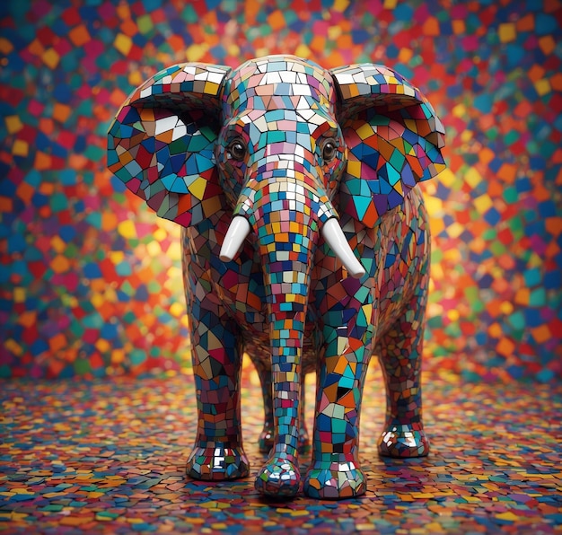 un elefante con una pieza de mosaico en él