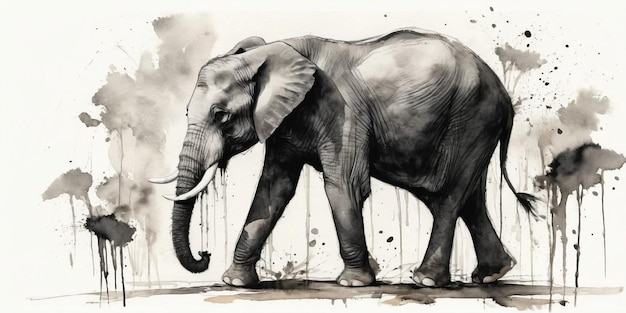 Elefante en una pintura de acuarela Ilustración dibujada a mano de un elefante