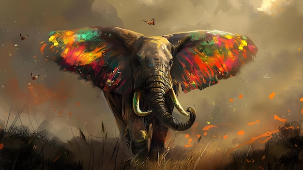 un elefante con una pintura colorida en su cara