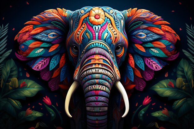 Foto un elefante con plumas de colores