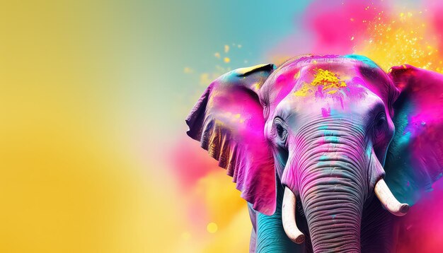 Elefante en polvo de pintura feliz concepto indio holi