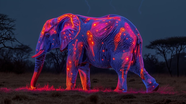 elefante que brilla en diferentes colores IA generativa