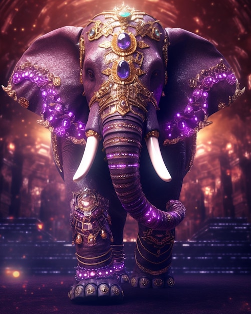 un elefante que lleva un arte digital de joyas doradas