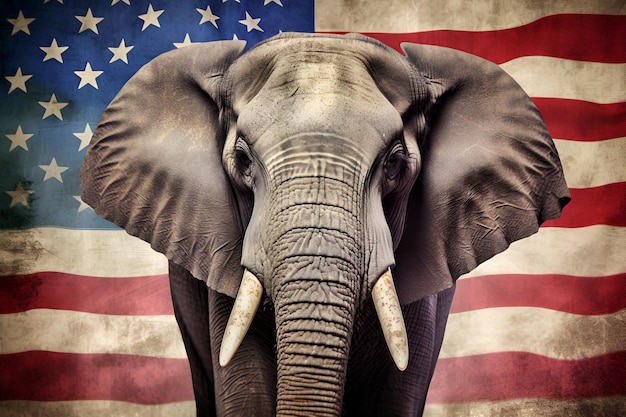 Foto elefante republicano con bandera americana