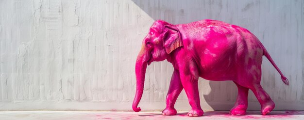 Foto elefante rosa contra uma parede branca