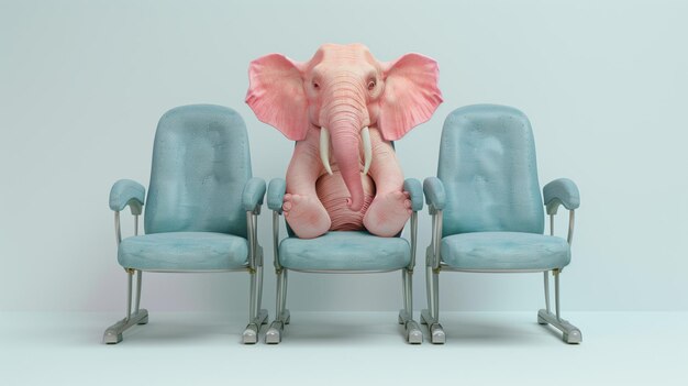 Elefante rosado en la silla azul