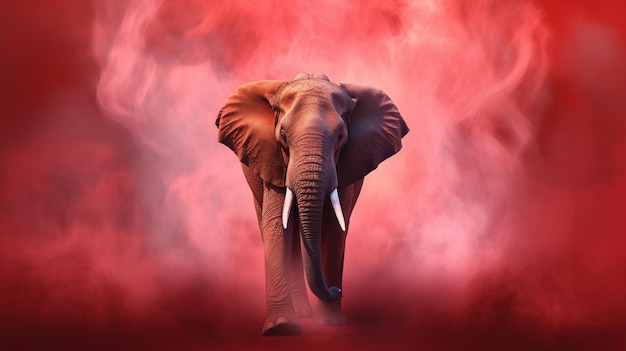 Elefante solitário de fundo esfumaçado vermelho em pé bela imagem arte gerada por Ai