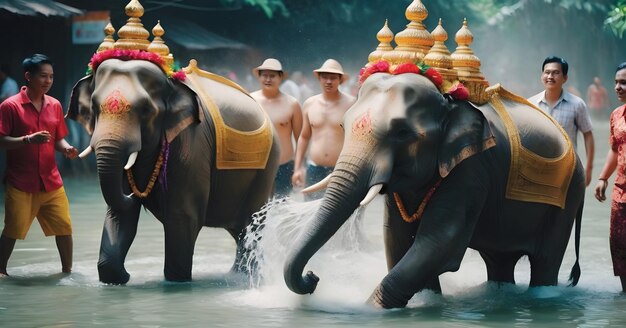 Foto el elefante de songkran y el festival del agua de myanmar