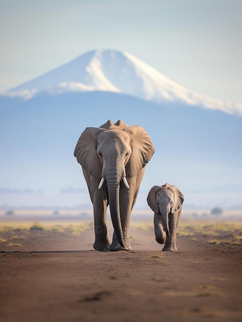 elefante y su bebé caminando por el parque nacional de amboseli