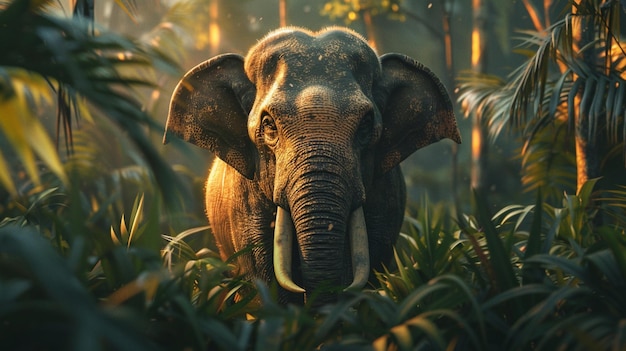 Un elefante de Sumatra Animal en la parcela de mostaza Foto generada por IA