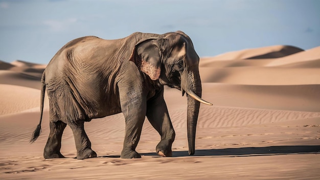 Elefante de Sumatra caminando por el desierto
