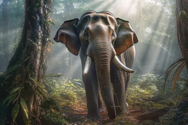 Elefante tailandês animal na floresta Generative Ai