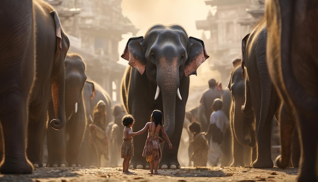 Elefante tailandês e povo tailandês
