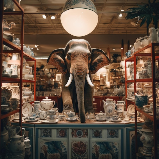 Un elefante en una tienda de porcelana