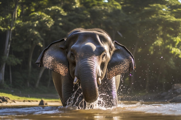 Foto un elefante está vadeando en el agua