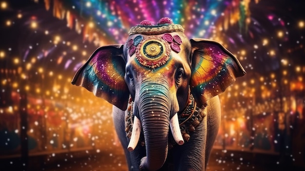Elefante vestindo roupas bonitas e coloridas