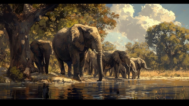 Elefanten am Wasserloch Generative KI