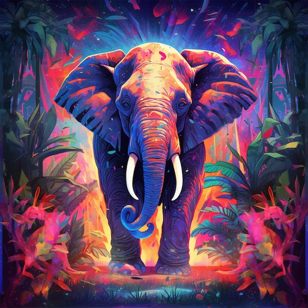 Elefanten im Wald Neon