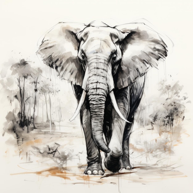 Elefanten-Sketch-Expressionismus auf weißem Hintergrund