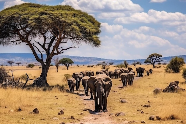 Elefantenherde in der Serengeti-Savanne