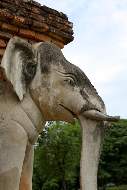 Foto elefantenstatue im wat sorasak in sukhothai