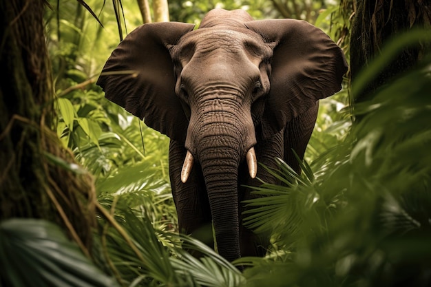 Elefantes africanos adultos caminhando pela selva