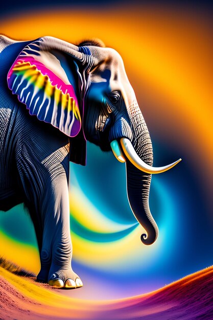 Elefantes de colores En un lado se encuentra un elefante un elefante con colmillos creados por la IA